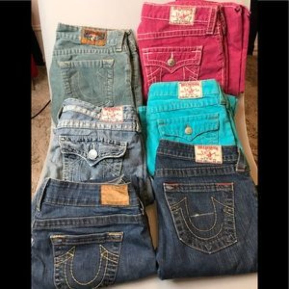 True Religion lot of 6 pairs of jeans, 1 cropped
